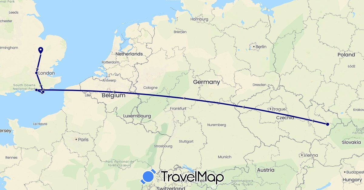 TravelMap itinerary: driving in Czech Republic, United Kingdom (Europe)